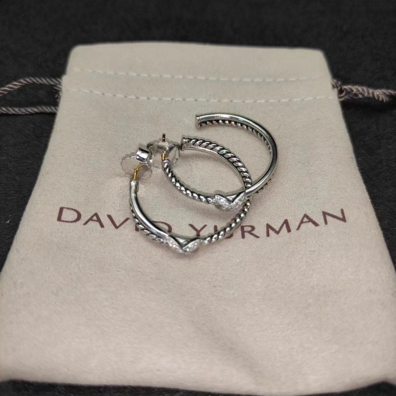 David Yurman Silver X Diamond-Set Button Earrings